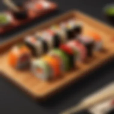 Artistic fusion sushi roll with vibrant colors