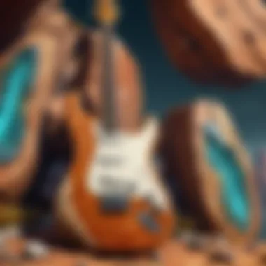 Detailed view of the guitar-shaped rock formation