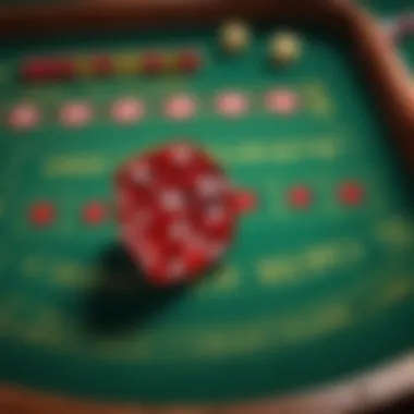 Close-up of a dice roll on a craps table