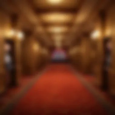 Empty hotel lobby with deserted reception desk