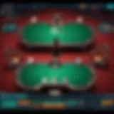 Strategic gameplay in online poker with various cards displayed on a screen.