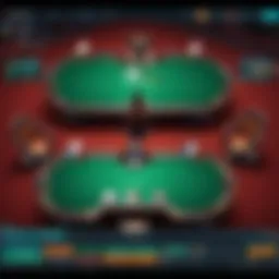 Strategic gameplay in online poker with various cards displayed on a screen.