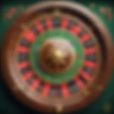A roulette wheel with a colorful layout and spinning ball