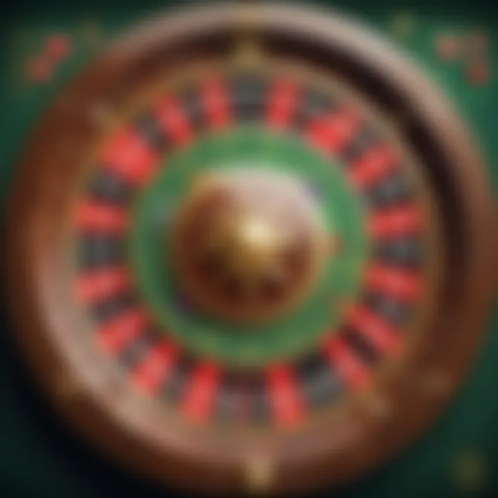 A roulette wheel with a colorful layout and spinning ball