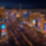 A panoramic view of the Las Vegas Strip illuminated at night, showcasing iconic landmarks.