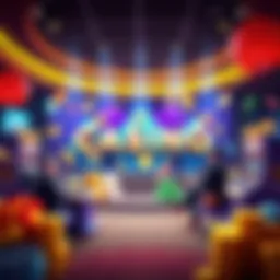 A vibrant casino atmosphere with colorful slot machines