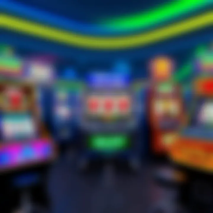 Close-up of various slot machine types in a casino