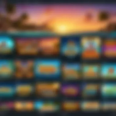 Abstract representation of online casino games with a Florida sunset backdrop