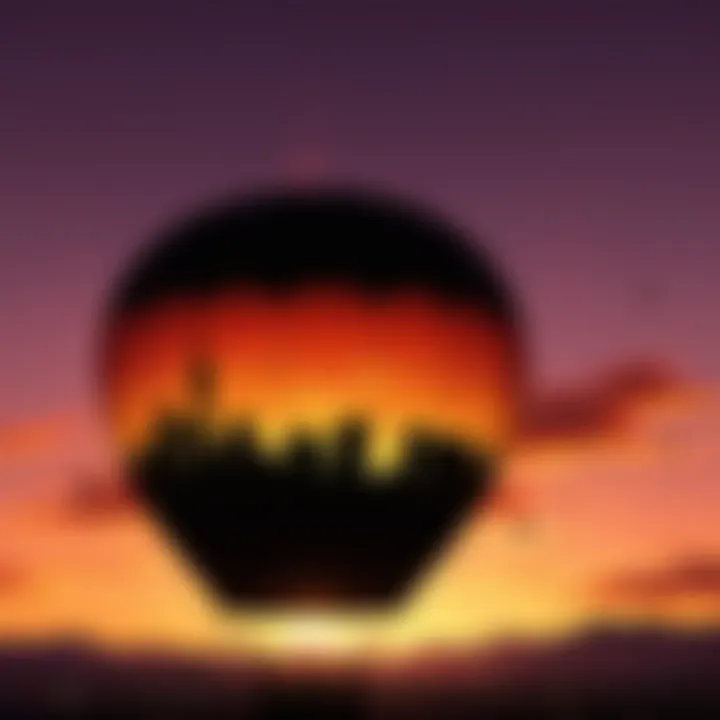 Sunset silhouette of hot air balloon against the Las Vegas skyline