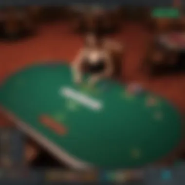 A strategic overview of a poker table with cards and chips