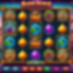 A digital display of colorful slot game reels