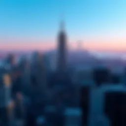 A panoramic view of New York City with a focus on the skyline.