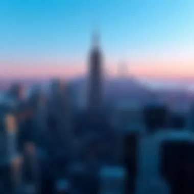 The Iconic Skyline of New York City A panoramic view of New York City with a focus on the skyline.