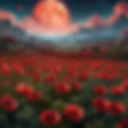 Opium poppy field under the starlit sky