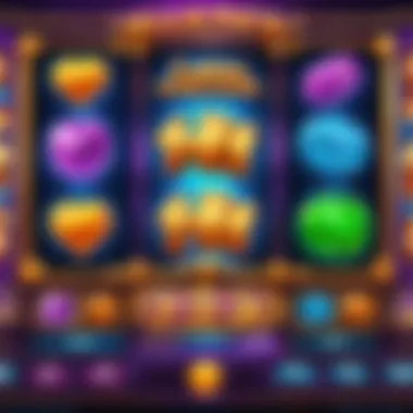 Colorful online slot machine screen displaying various symbols