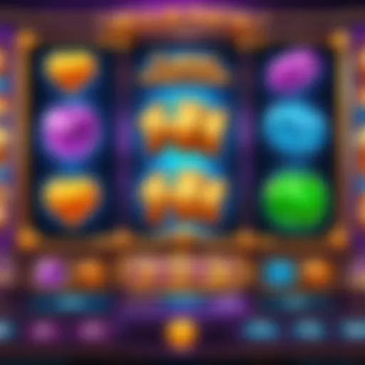 Colorful online slot machine screen displaying various symbols