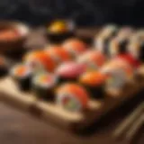 Elegant sushi platter with delicate garnishes