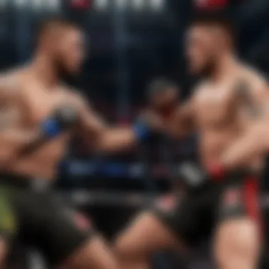 Two UFC fighters engaged in a fierce exchange of strikes during a Fight Night event