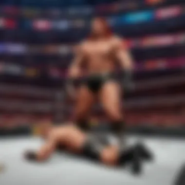 Dramatic scene from WrestleMania showcasing iconic wrestlers